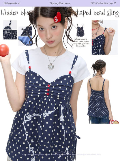 Summer Navy Blue Polka Dot Top【s0000016395】