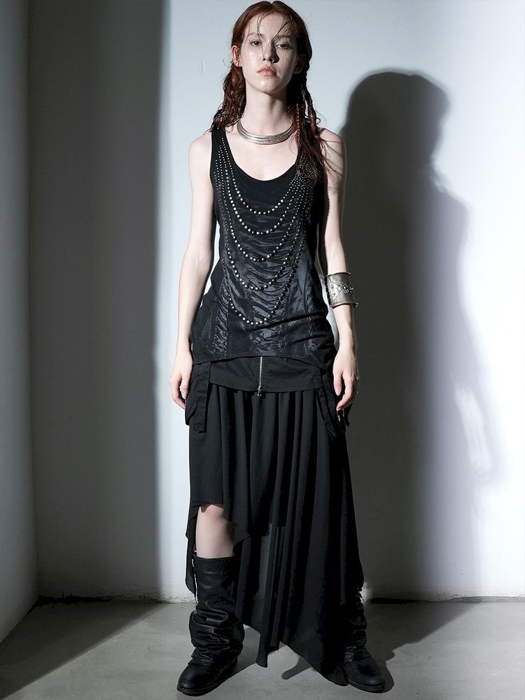 Irregular Print Metal Rivet Long Vest【s0000012830】