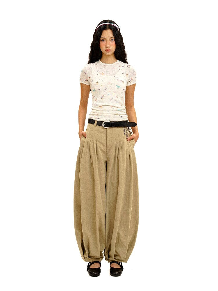 Cotton Pleated Casual Lantern Trousers【s0000016094】