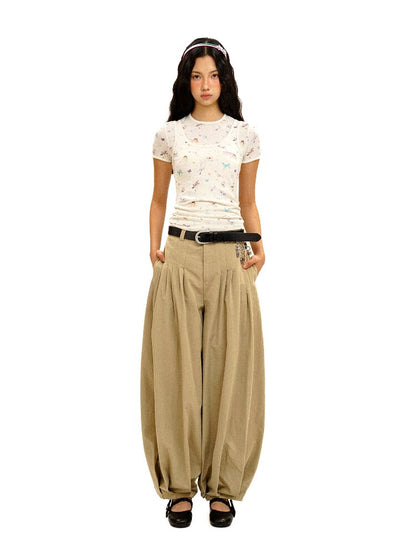 Cotton Pleated Casual Lantern Trousers【s0000016094】
