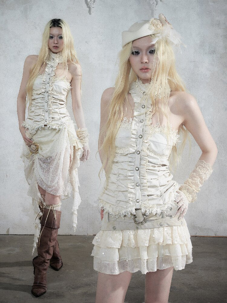 Baroque Lace Patchwork Halter Top【s0000017982】