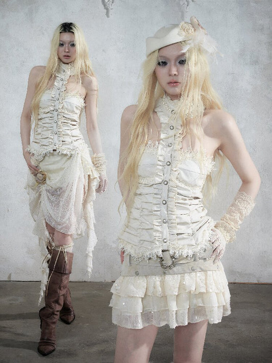 Baroque Lace Patchwork Halter Top【s0000017982】