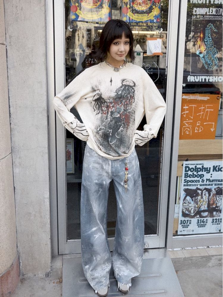 Printed wide leg jeans【s0000012285】