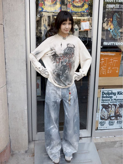 Printed wide leg jeans【s0000012285】