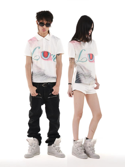 Cat Graphic Printed Street Polo Shirt【s0000018253】
