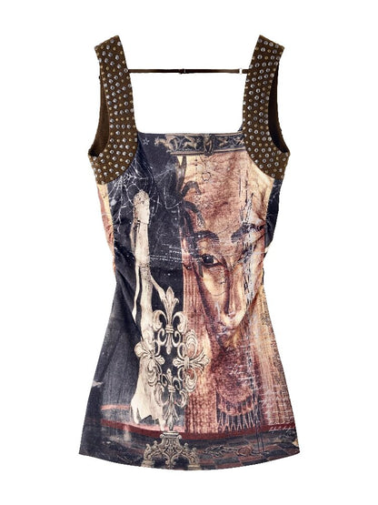 Studded Egyptian Print Vest Dress【s0000018115】