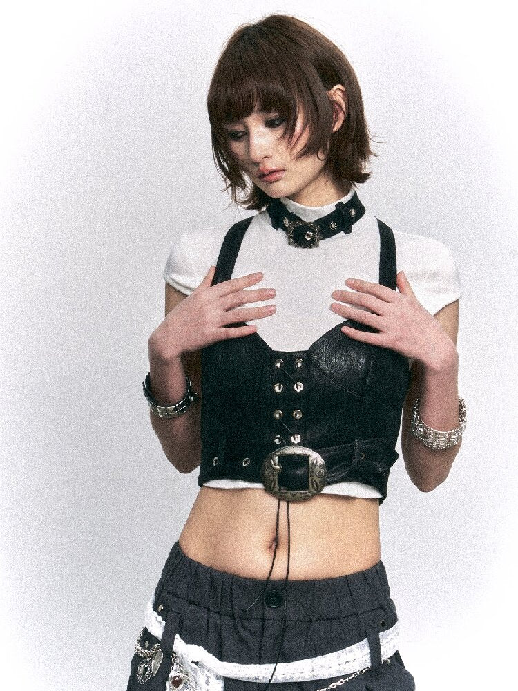 Punk Vintage Suspender T-shirt Two-piece Set【s0000015968】