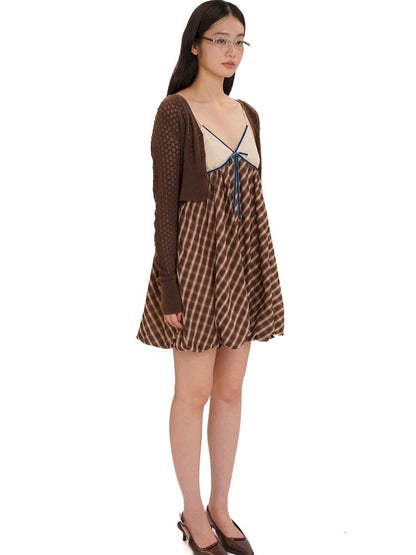 Splicing velvet webbing halter dress【s0000013450】