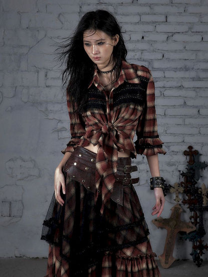 Flare Mid Sleeve Tie Short Blouse【s0000011820】