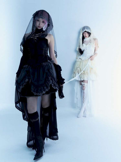 Cross Cut Out Jacquard Halter Gothic Coat【s0000014685】