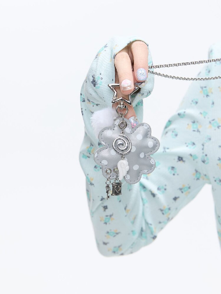 Leather Silver Clover Bag Necklace【s0000016374】