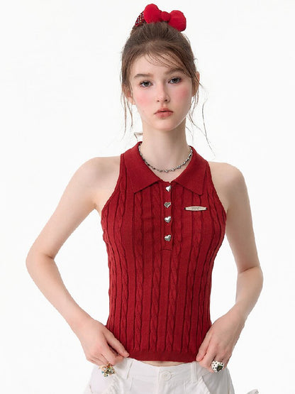 Sleeveless Polo Knit Tank Top【s0000017681】