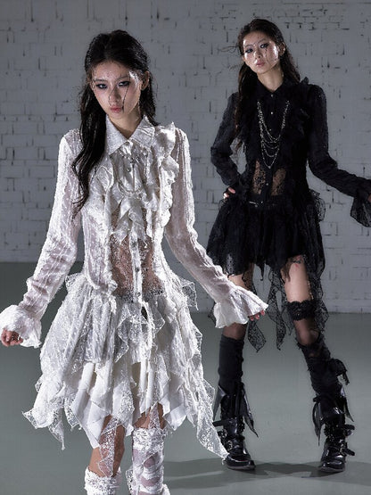 Openwork Lace Irregular Shirt Dress【s0000015941】