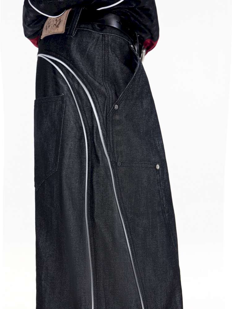 Red Trim Wide Leg Cotton Jeans【s0000015172】
