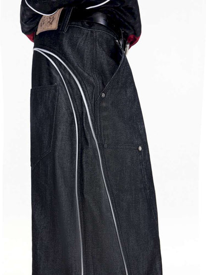 Red Trim Wide Leg Cotton Jeans【s0000015172】