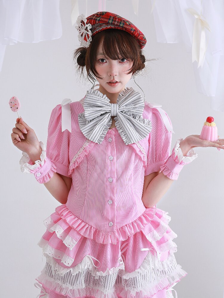 Pink Striped Lolita Shirt Top【s0000016559】