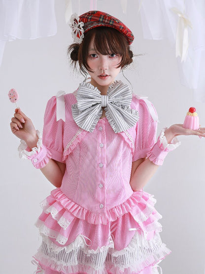 Pink Striped Lolita Shirt Top【s0000016559】