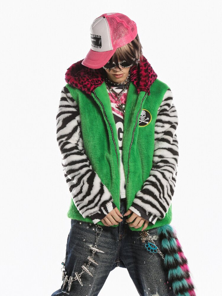 Neon Leopard Skull Patchwork Coat【s0000019279】