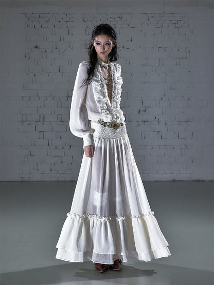 Shirring Deep V Chiffon Dress【s0000015932】