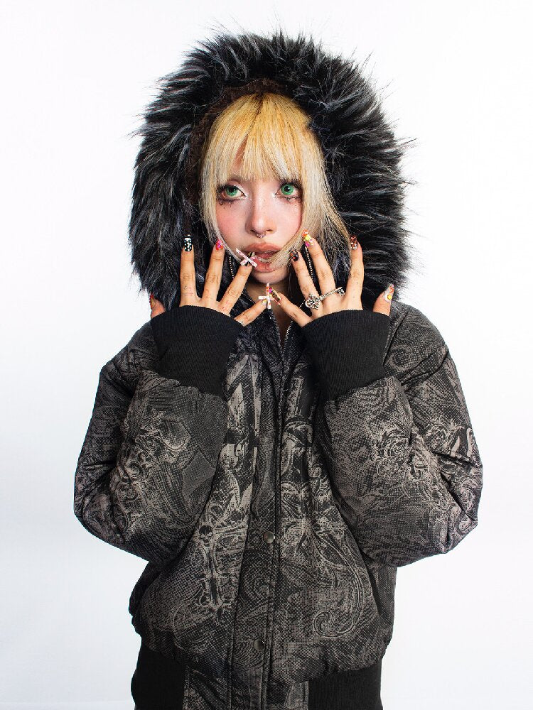 Dark Pattern Fur Collar Down Jacket【s0000018052】