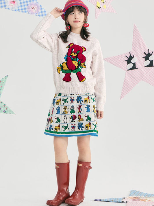 Colorful Mott Red Cartoon Bear Sweater【s0000019252】