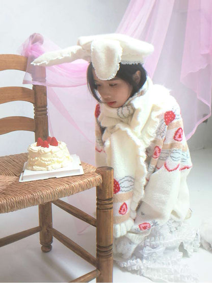 Cream Strawberry Cake Jacquard Scarf【s0000014526】