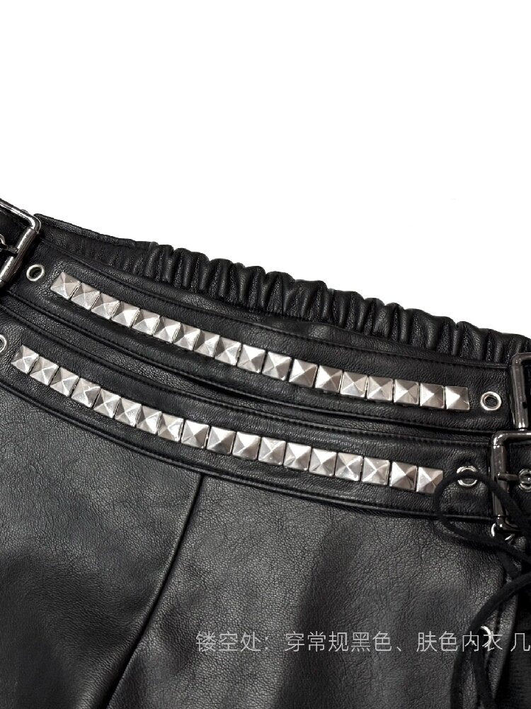 Metal Rivet High-Stretch Leather Pants【s0000019100】