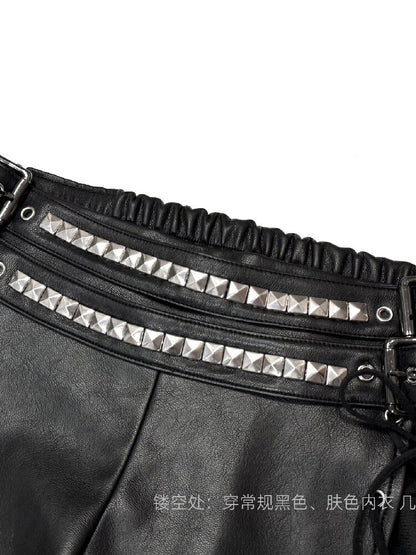 Metal Rivet High-Stretch Leather Pants【s0000019100】