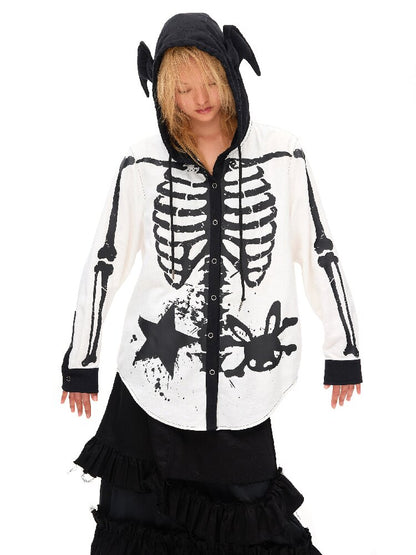 Demon Skeleton Print Hooded Shirt【s0000016054】