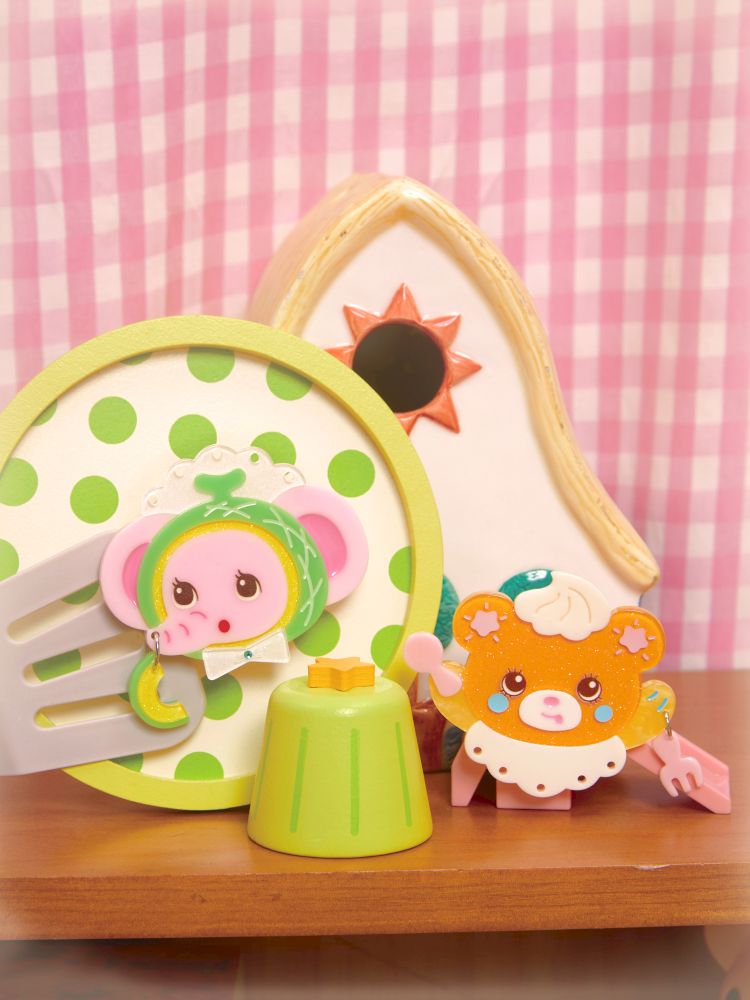 Elephant & Cream Bear Acrylic Patchwork Hair Clips【s0000013706】