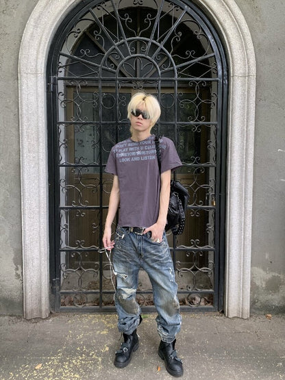 Rust Blue Oil Stained Flared Jeans【s0000018299】