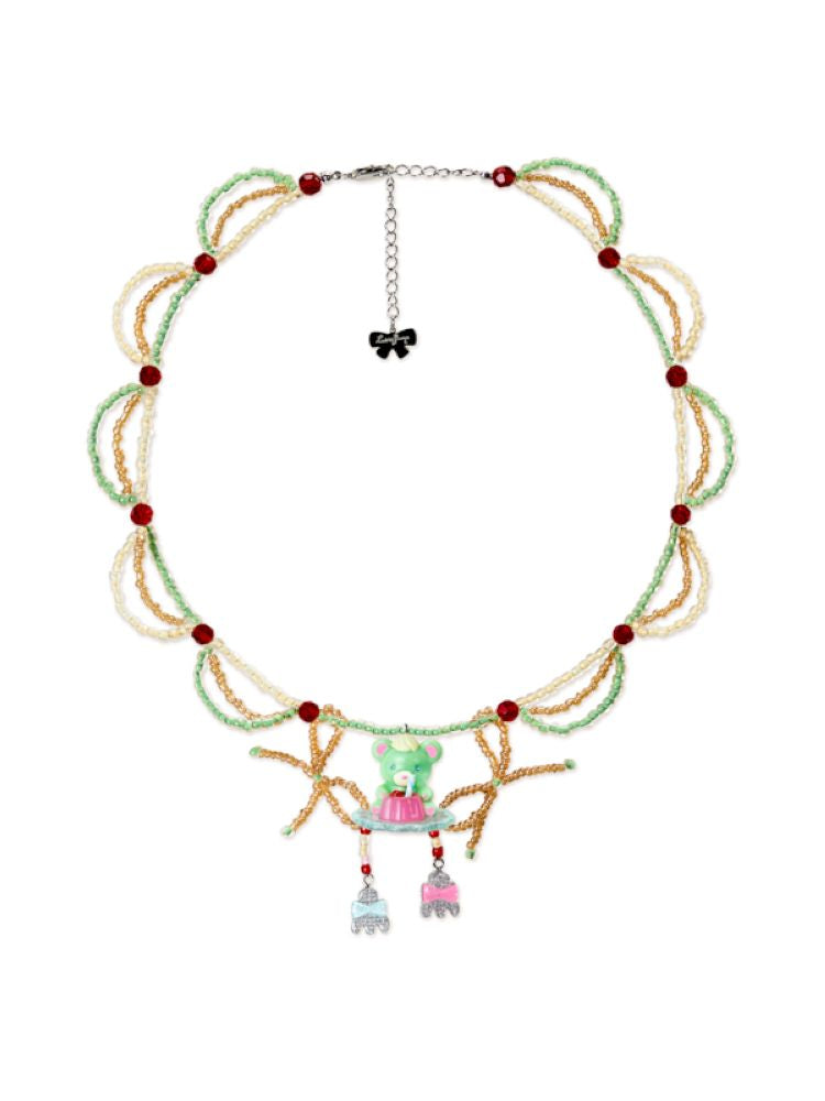 Pudding Bear Resin Beaded Creamy Necklace【s0000013355】