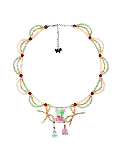 Pudding Bear Resin Beaded Creamy Necklace【s0000013355】