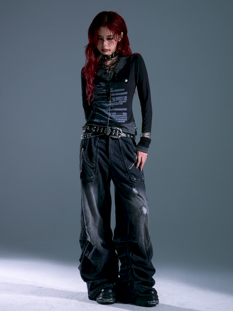 Lace-Up Slim-Fit Long-Sleeve Knit Base【s0000013911】