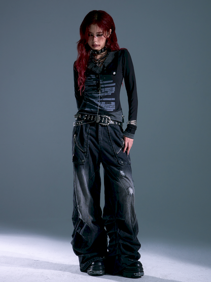 Lace-Up Slim-Fit Long-Sleeve Knit Base【s0000013911】