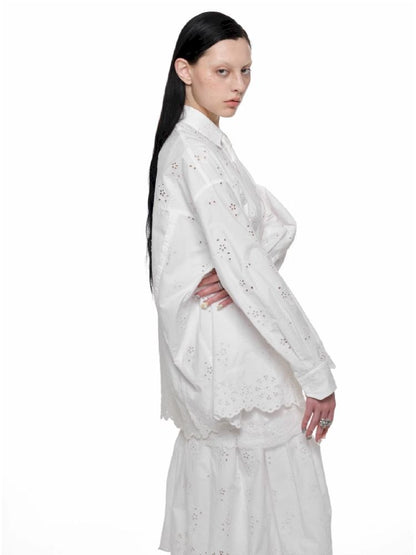 Hollow Jacquard Fabric Silhouette Shirt【s0000011619】