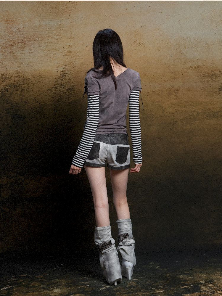 낮은 허리 반바지 2 개 레깅스 [S000011805]