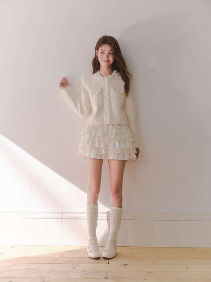 Beaded Collar Long-Sleeve Knit Top【s0000014612】