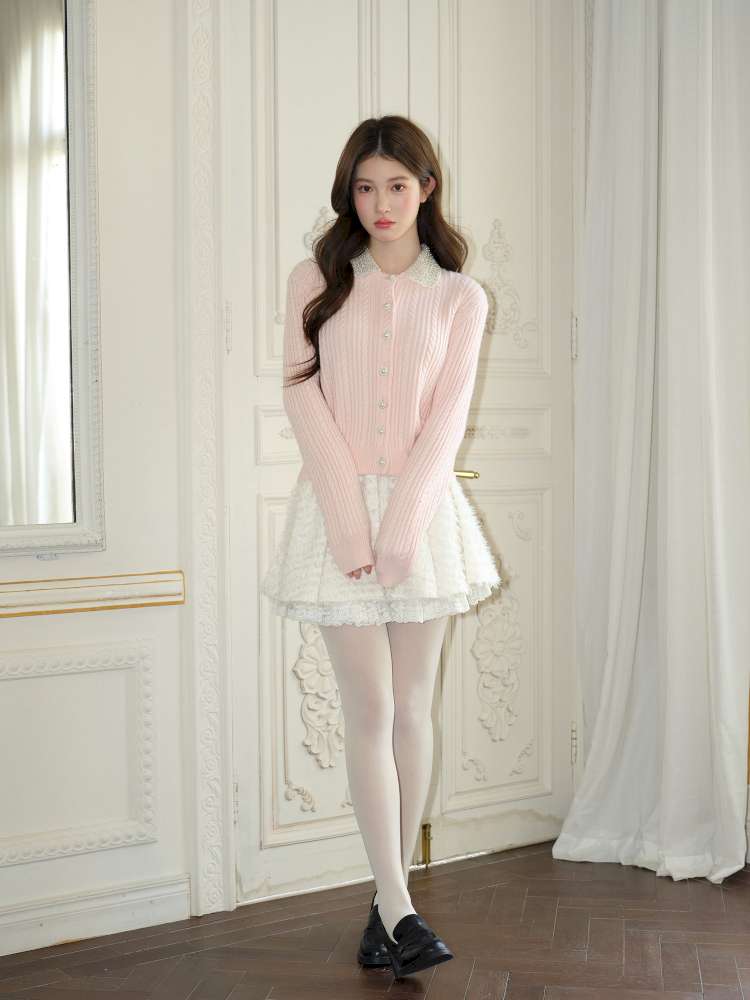 Pink Crochet Diamond Knit Cardigan【s0000015050】