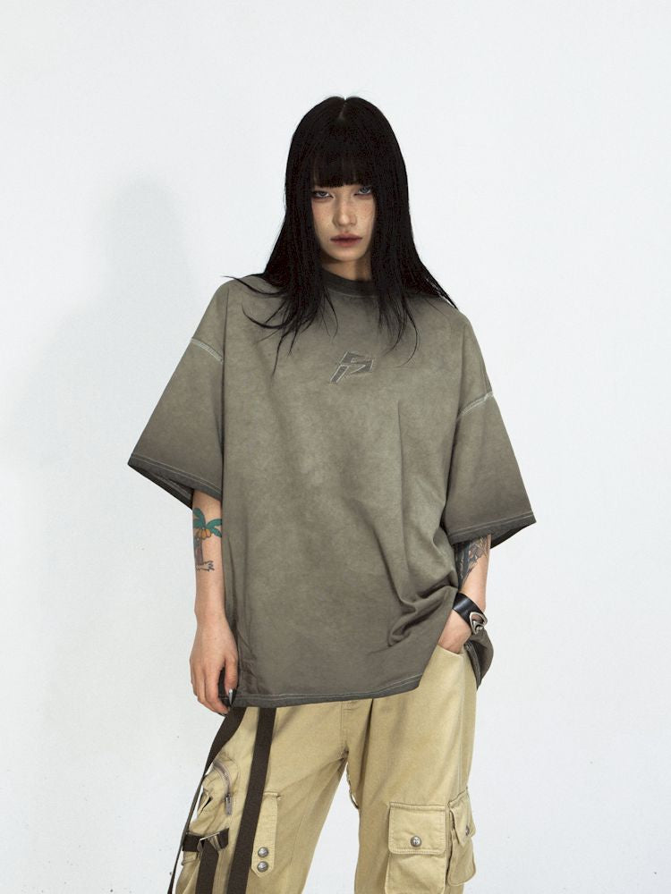 Vintage grey loose fit short sleeve tops【s0000008490】