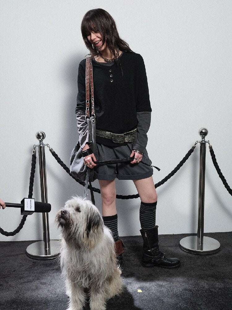 Paneled Punk Long Sleeved T Shirt【s0000016236】