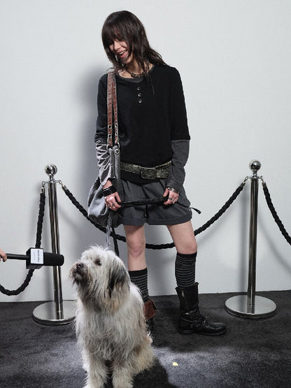 Paneled Punk Long Sleeved T Shirt【s0000016236】
