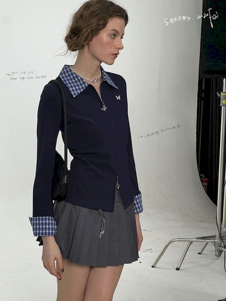 Long Sleeve Navy Blue Shirt【s0000012260】