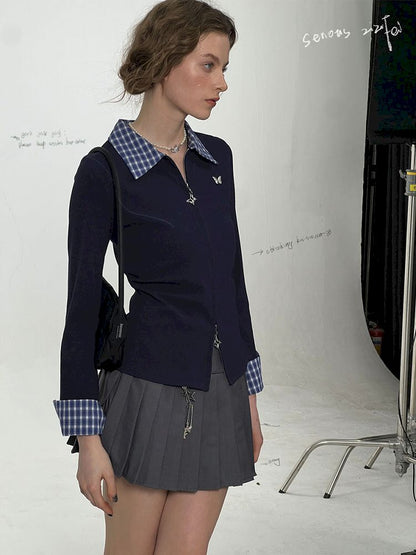 Long Sleeve Navy Blue Shirt【s0000012260】