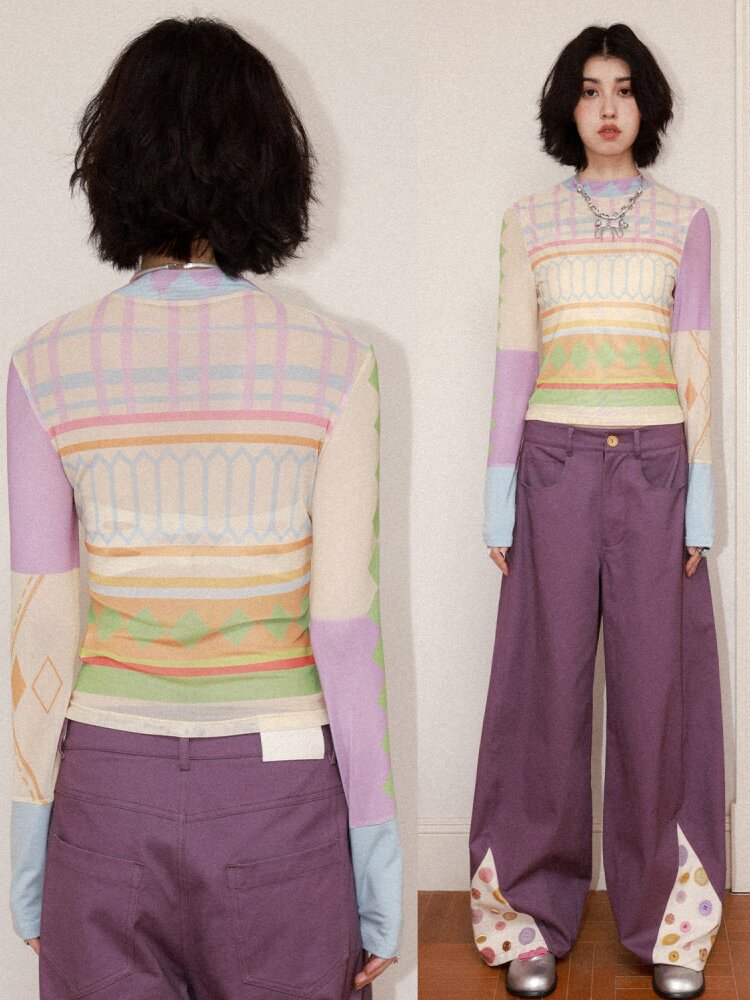 Geometric Print Skin Long Sleeve Tee【s0000015458】