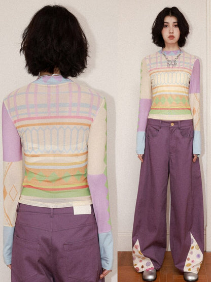Geometric Print Skin Long Sleeve Tee【s0000015458】