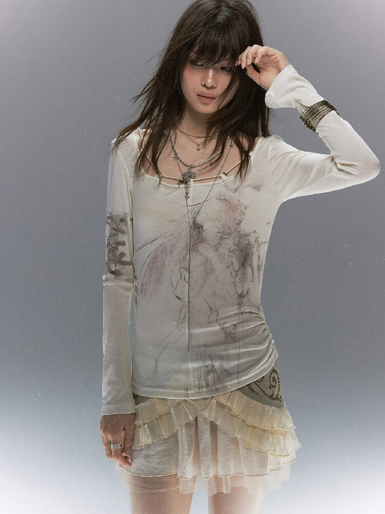 Printed Tencel Lace Long Sleeve【s0000017856】