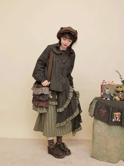 Vintage Girl Dark Green Plaid Cake Skirt【s0000014844】