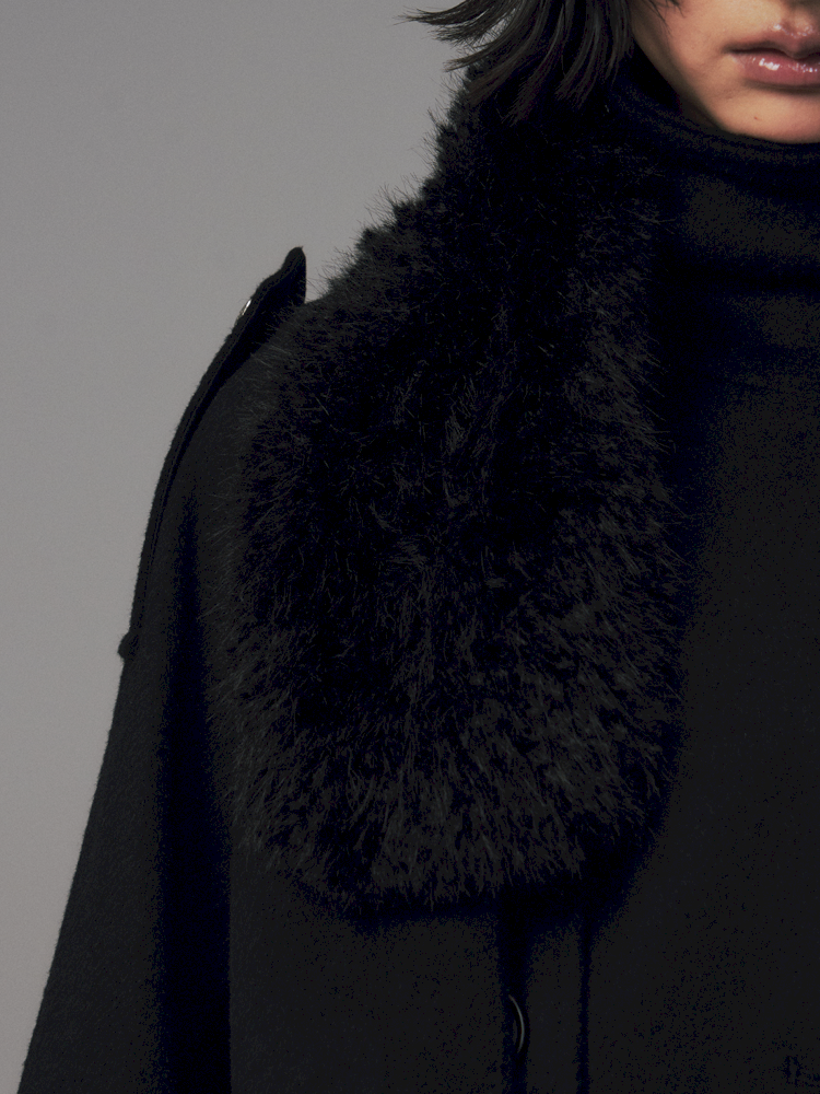 Dark Wool Double-Breasted Coat【s0000014451】