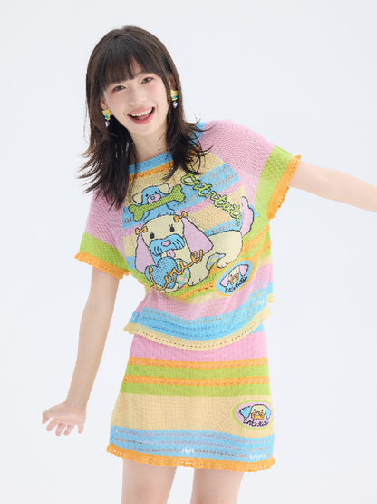 Hollow Knit Puppy Mini Skirt Set【s0000017689】